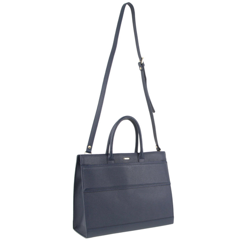 Morrissey Italian Structured Leather Tote Unisex Computer Bag Handbag - Navy - Main Image