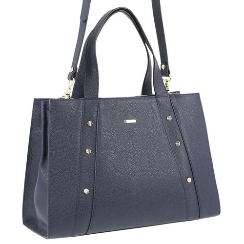 Morrissey Italian Womens Structured Leather Bag Tote Handbag Messenger - Navy - Main Image