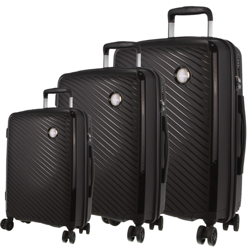 Pierre Cardin Inspired Milleni Hardshell 3-Piece Luggage Bag Set Travel Suitcase - Black - Main Image
