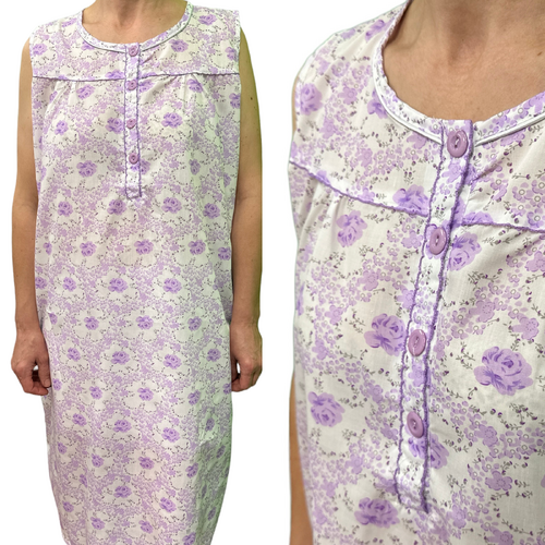 Womens 100% Cotton Sleeveless Nightie Gown Night Dress Pyjamas PJ Pajamas Sleep - Lilac - 12 - Main Image
