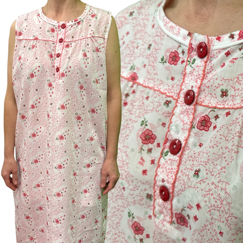 Womens 100% Cotton Sleeveless Nightie Gown Night Dress Pyjamas PJ Pajamas Sleep - Pink - 20 - Main Image