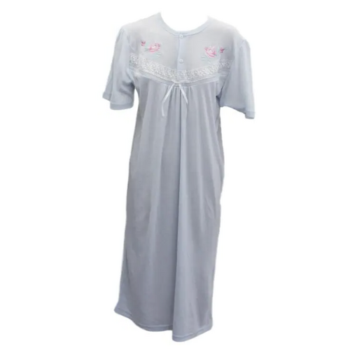 Womens Ladies Cotton Blend Nightie Night Gown Pajamas Pyjamas Sleepwear PJ - Blue - 16 - Main Image