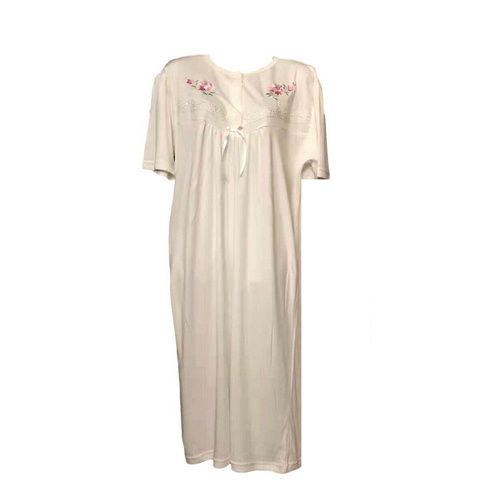 Womens Ladies Cotton Blend Nightie Night Gown Pajamas Pyjamas Sleepwear PJ - White - 22 - Main Image