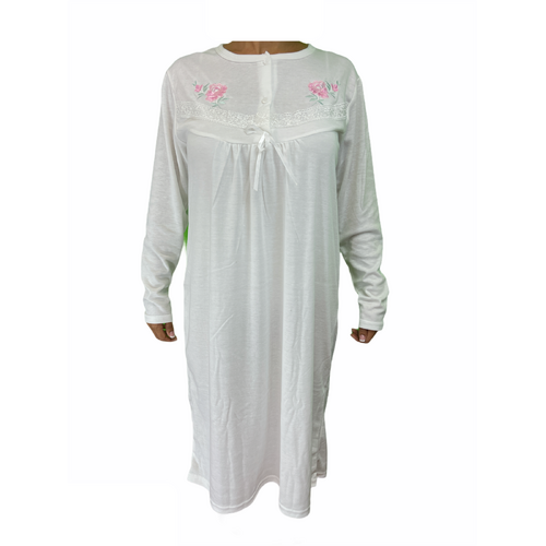 Womens Ladies Cotton Nightie Night Gown Pajamas Pyjamas Sleepwear PJ - White - 18 - Main Image