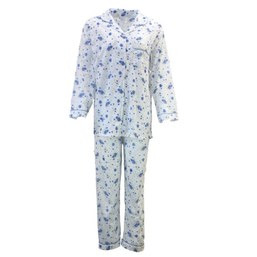 Womens PYJAMAS PJs Set Pajamas Ladies Cotton PJ Womens Long Sleeve Sleepwear - Blue - 22 - Main Image