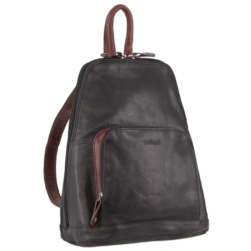 Milleni Womens Bag Italian Leather Soft Nappa Leather Backpack Travel - Black/Chestnut - Main Image