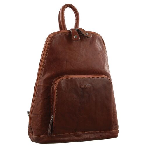 Milleni Womens Bag Italian Leather Soft Nappa Leather Backpack Travel - Chestnut - Main Image