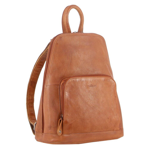 Milleni Genuine Italian Leather Soft Nappa Leather Backpack Bag Travel - Cognac - Main Image