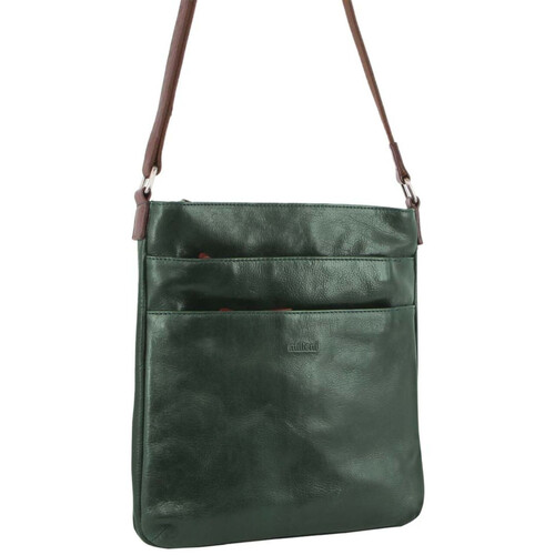 Milleni Ladies Nappa Leather Zip Closure Cross Body Bag Travel - Emerald/Chestnut - Main Image
