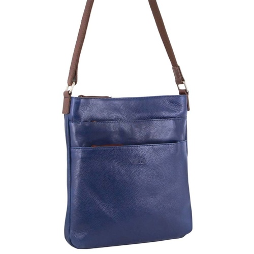 Milleni Womens Italian Leather Bag Soft Nappa Leather Cross-Body Travel - Indigo/Chestnut - Main Image