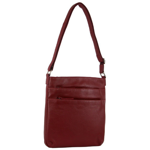 Milleni Ladies Nappa Leather Zip Closure Cross Body Bag Travel - Red - Main Image