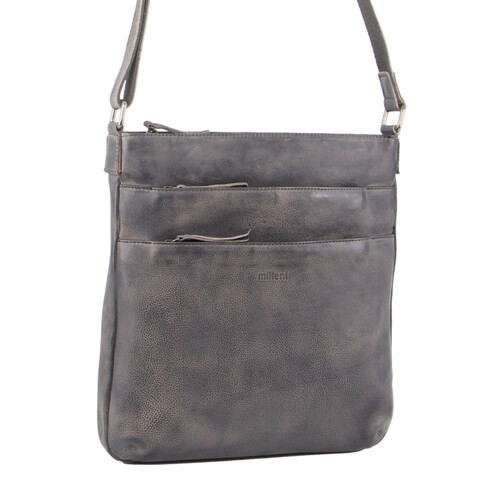 Milleni Ladies Nappa Leather Zip Closure Cross Body Bag Travel - Slate - Main Image