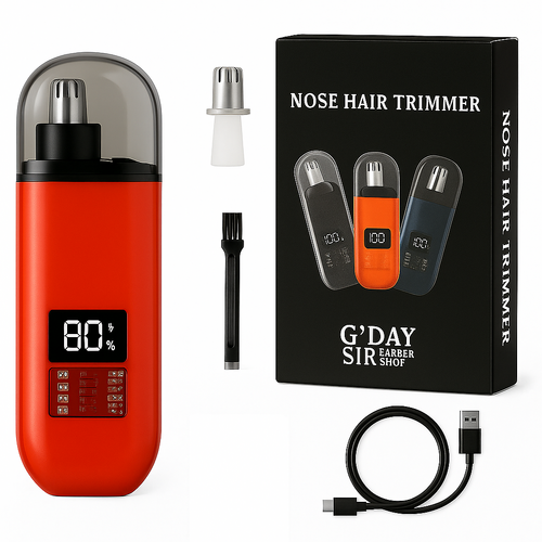 Handheld Portable Nose Hair Trimmer Rechargeable USB-C Clipper Shaver in Red - Main Image