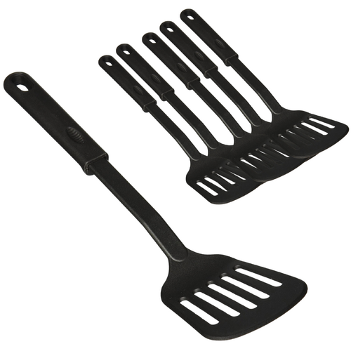 6x 32cm Nylon Slotted Non-Stick Spatula Cooking Tool Utensil in Black - Main Image