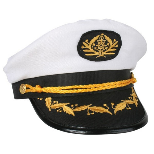 Captain Hat Adult Party Costume Skipper Sailor Ship Captain Cap - White/Black - Main Image