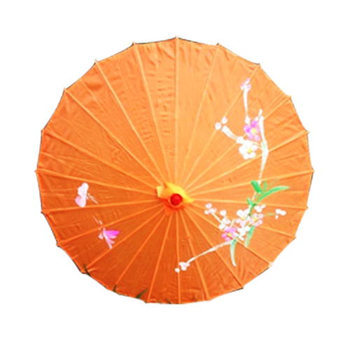 PARASOL UMBRELLA Chinese Japanese Bamboo Flower Pattern Fabric 80cm Diameter - Orange - Main Image