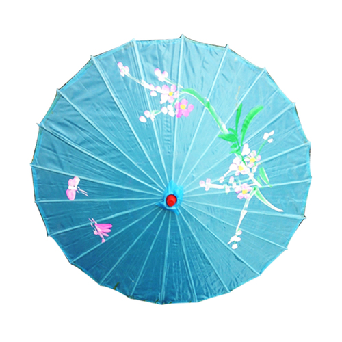 PARASOL UMBRELLA Chinese Japanese Bamboo Flower Pattern Fabric 80cm Diameter - Sky Blue - Main Image