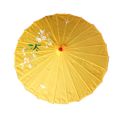 PARASOL UMBRELLA Chinese Japanese Bamboo Flower Pattern Fabric 80cm Diameter - Yellow - Main Image