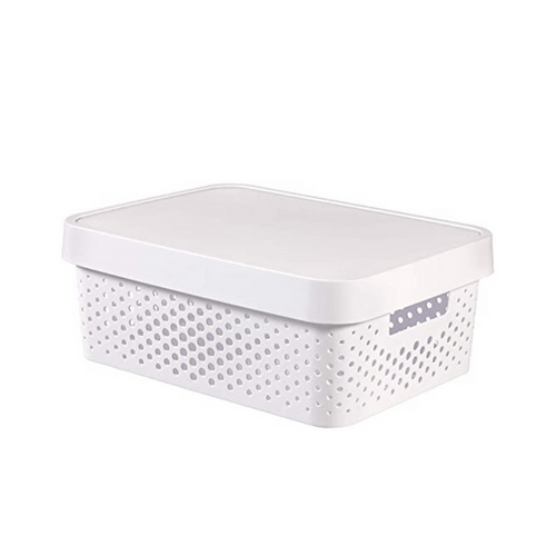 16x 11L Premium Plastic Storage Basket Container Box w/ Lid Dot Pattern (36*27*14cm) - Main Image