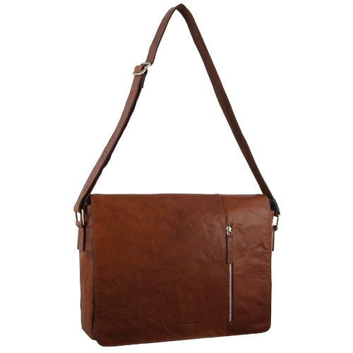 Pierre Cardin Rustic Leather Bag 15" Laptop Computer Messenger Business Travel - Chestnut - Main Image