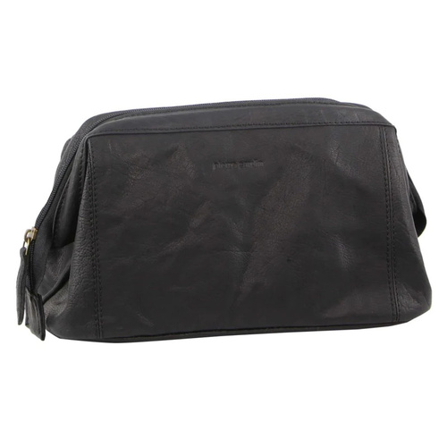 Pierre Cardin Mens Rustic Leather Toiletry Case Bag Travel - Black - Main Image