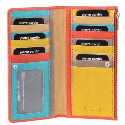 Pierre Cardin Italian Genuine Leather Ladies Wallet - Turquoise/Orange - Main Image