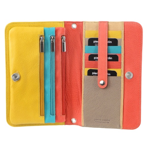 Pierre Cardin Genuine Leather Ladies Wallet Clutch Bag - Orange/Yellow - Main Image