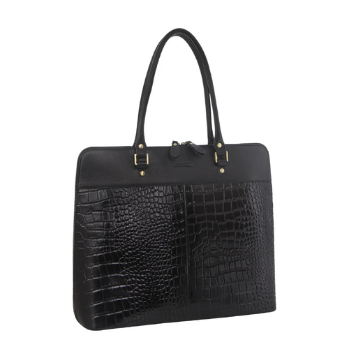 Pierre Cardin Unisex Structured Italian Leather 15" Laptop Computer Bag - Black - Main Image