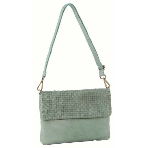 Pierre Cardin Womens Woven Leather Flap Cross-Body Bag/Clutch - Mint Green - Main Image