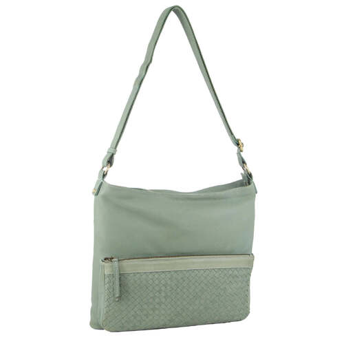 Pierre Cardin Womens Woven Leather Flap Cross-Body Bag Handbag - Mint - Main Image