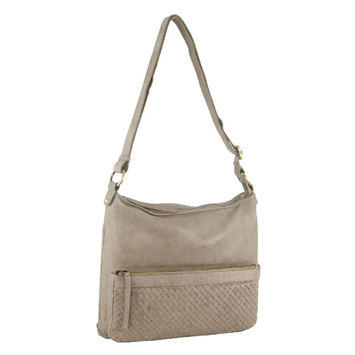 Pierre Cardin Woven Leather Ladies Cross-Body Bag Handbag - Taupe - Main Image