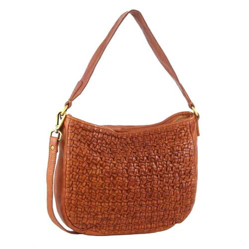 Pierre Cardin Woven Leather Ladies Crossbody Messenger Bag Travel - Cognac - Main Image