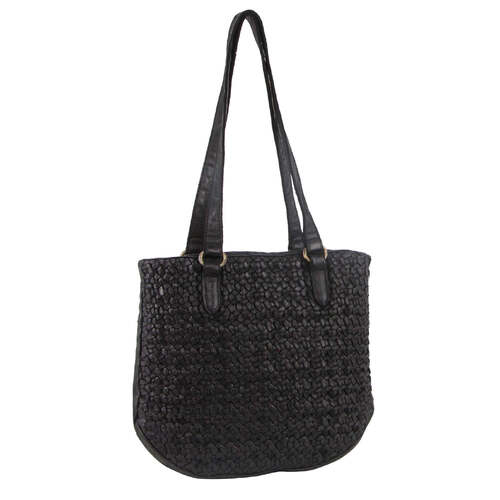 Pierre Cardin Woven Leather Ladies Shoulder Bag - Black - Main Image