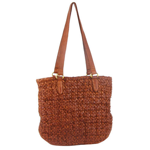 Pierre Cardin Woven Leather Ladies Shoulder Bag Travel Carry - Cognac - Main Image