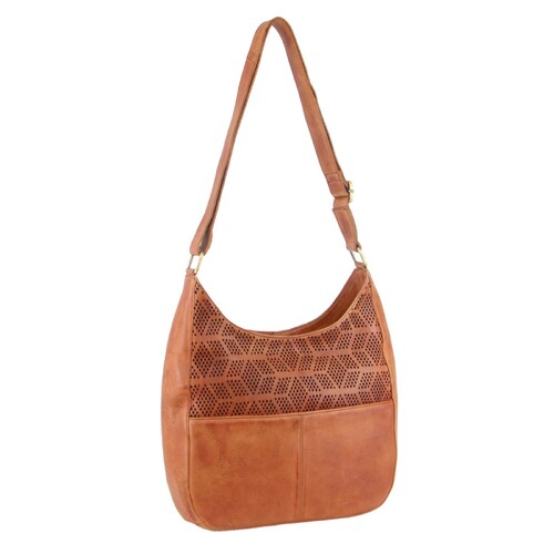 Pierre Cardin Womens Leather Perforated Cross-Body Bag - Cognac - Main Image