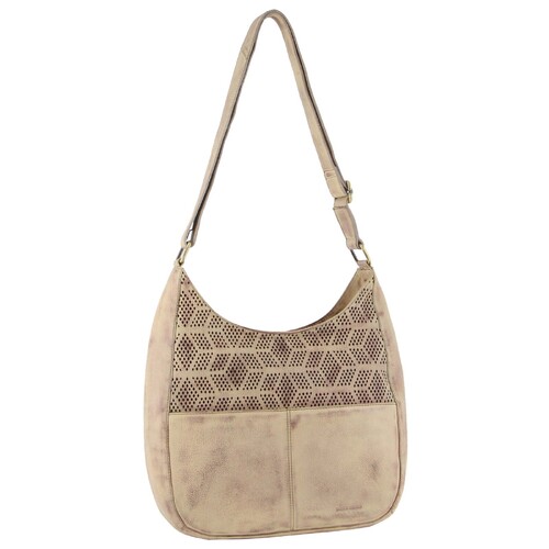 Pierre Cardin Womens Italian Leather Bag Perforated Cross Body Travel - Latte - Main Image