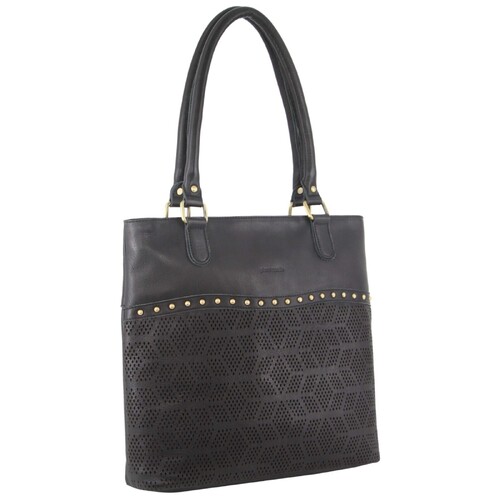 Pierre Cardin Womens Leather Perforated Shoulder Bag with stud Detailing - Black - Main Image