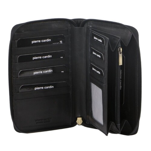 Pierre Cardin Perforated Leather Ladies Zip Around Wallet - Black - Main Image