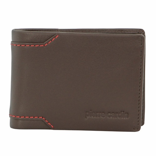 Pierre Cardin Soft Italian Leather Mens Bi-Fold Wallet with Central Flap - Brown - Main Image