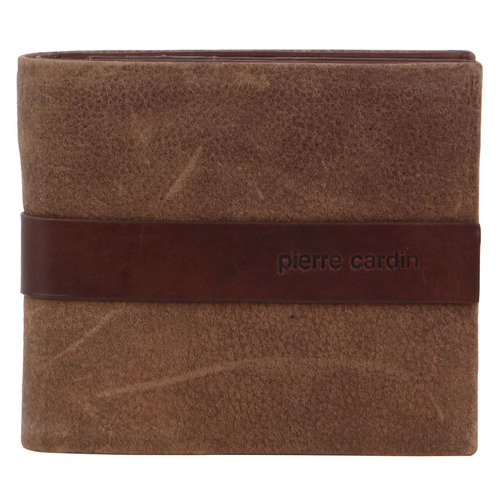 Pierre Cardin Mens Rustic Leather Bi-Fold Business Card Wallet - Brown - Main Image