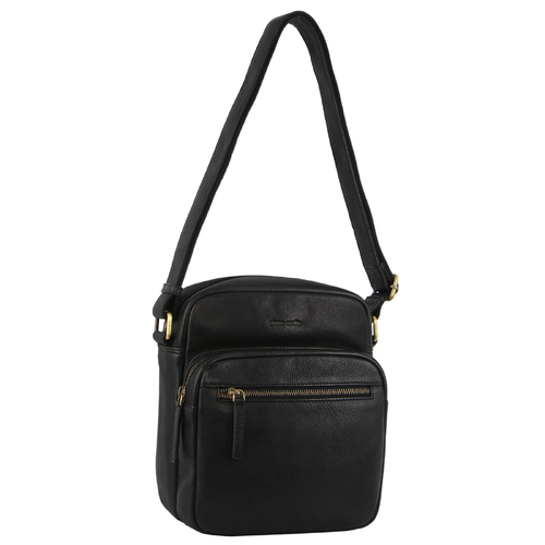 Pierre Cardin Mens Leather Cross-Body Bag Organiser - Black - Main Image