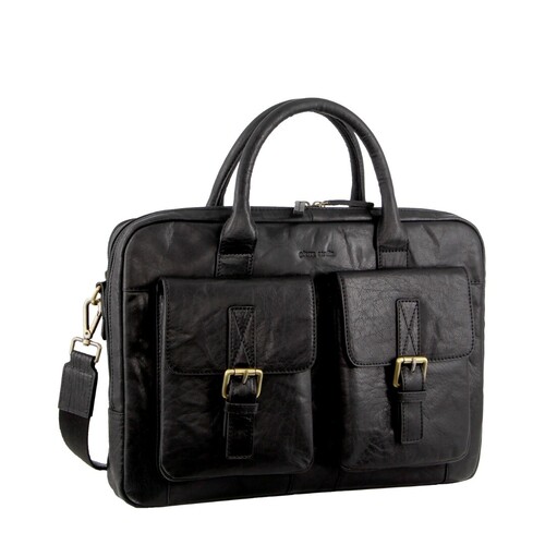 Pierre Cardin Leather Multi-Compartment Business 15" Laptop Bag - Black - Main Image