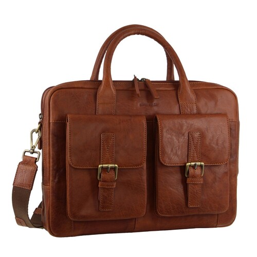 Pierre Cardin Leather Multi-Compartment Business 15" Laptop Bag - Tan - Main Image
