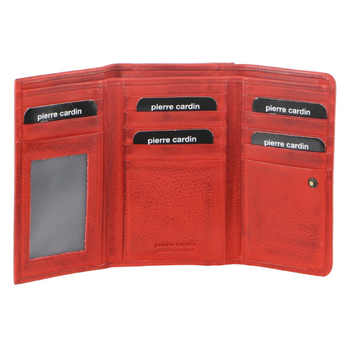 Pierre Cardin Womens Soft Italian Leather RFID Purse Wallet Rustic Trifold - Red - Main Image