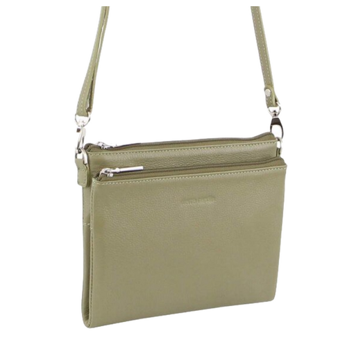 Pierre Cardin Ladies Cross Body Bag Leather Clutch Shoulder Sling Womens  - Sage - Main Image
