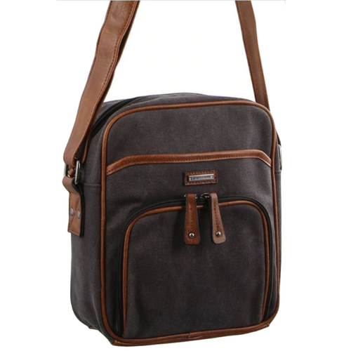 Pierre Cardin Canvas Cross Body Messenger Bag Mens Ladies Satchel Day Pack - Black - Main Image