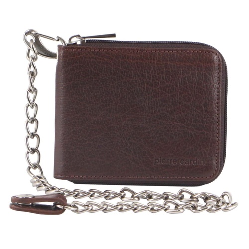 Pierre Cardin Mens RFID Leather Zip Around Wallet with Chain - Brown - Main Image