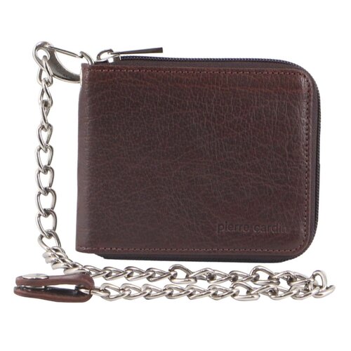 Pierre Cardin Zip Around Mens Leather Wallet with Chain in Chestnut - Main Image