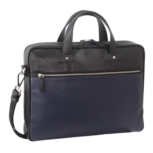 Pierre Cardin Mens Pebbled Leather 15" Laptop Computer Bag Travel Overnight - Black - Main Image