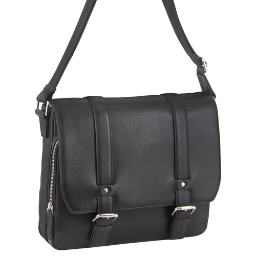Pierre Cardin Pebbled Leather 13" Laptop Computer Bag Overnight Satchel - Black - Main Image